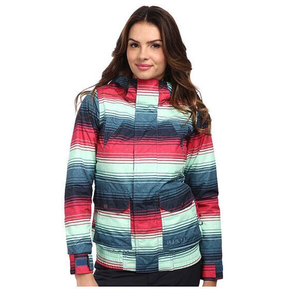 Burton Cassidy Jacket Snowboarding Ski Coat Striped Da Nang Dryride Pink Green - Picture 1 of 7
